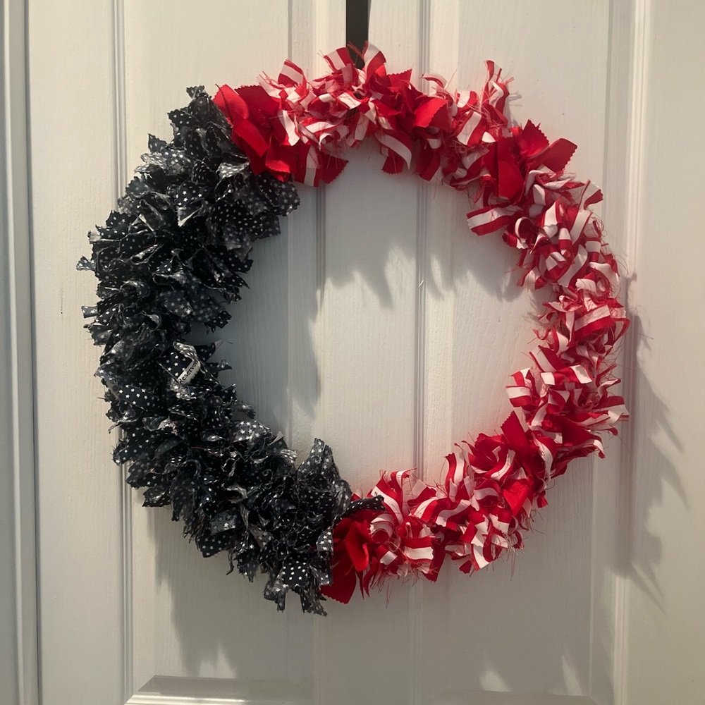 Handmade Festive Red, White and Blue “Flag” Holiday Wreath